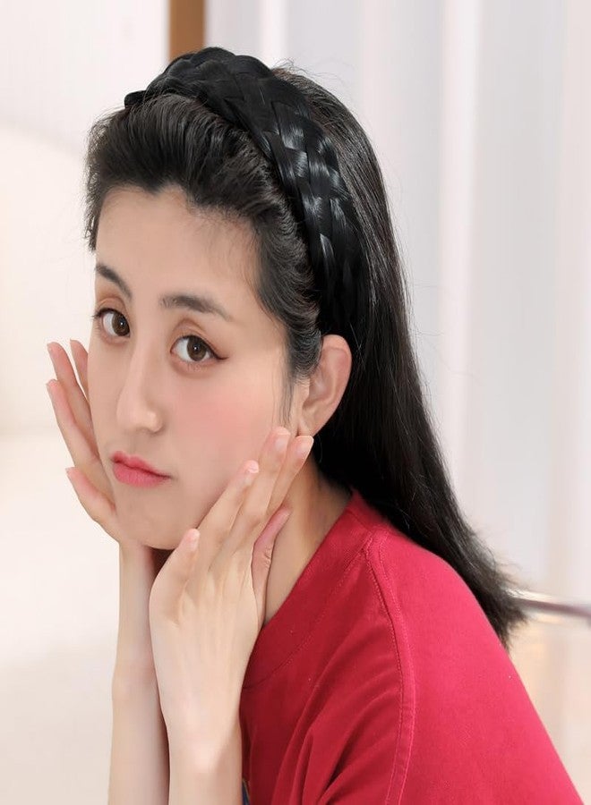 RFTWXHPN ربطات شعر مضفرة سوداء من RFTWXHPN للنساء، 5 خصلات، ربطات شعر عريضة صناعية، ربطات شعر مضفرة للنساء والفتيات، ربطات شعر مضفرة مانعة للانزلاق، ربطات شعر سميكة، ربطات شعر مضفرة - Image 2